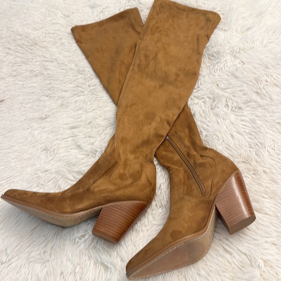 NEW Marc Fisher LTD Chestnut Tan Suede OTK heel boot women size 9 - Picture 2 of 5